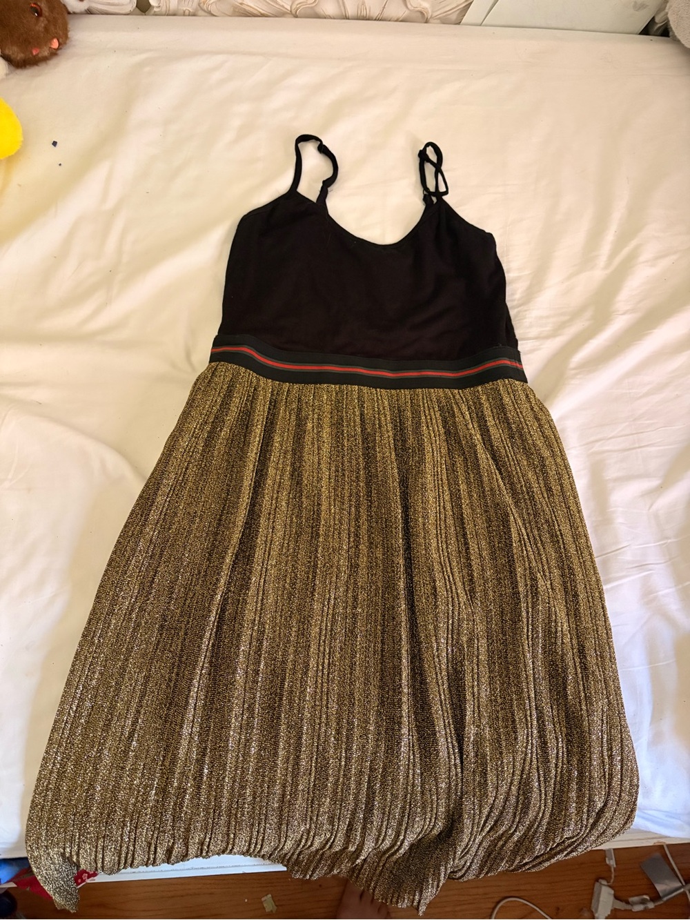 Girls Black & Gold Pleated Party Dress